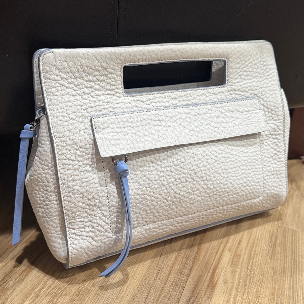 Coach Bleecker White Leather Clutch Bag with Blue Edgepaint